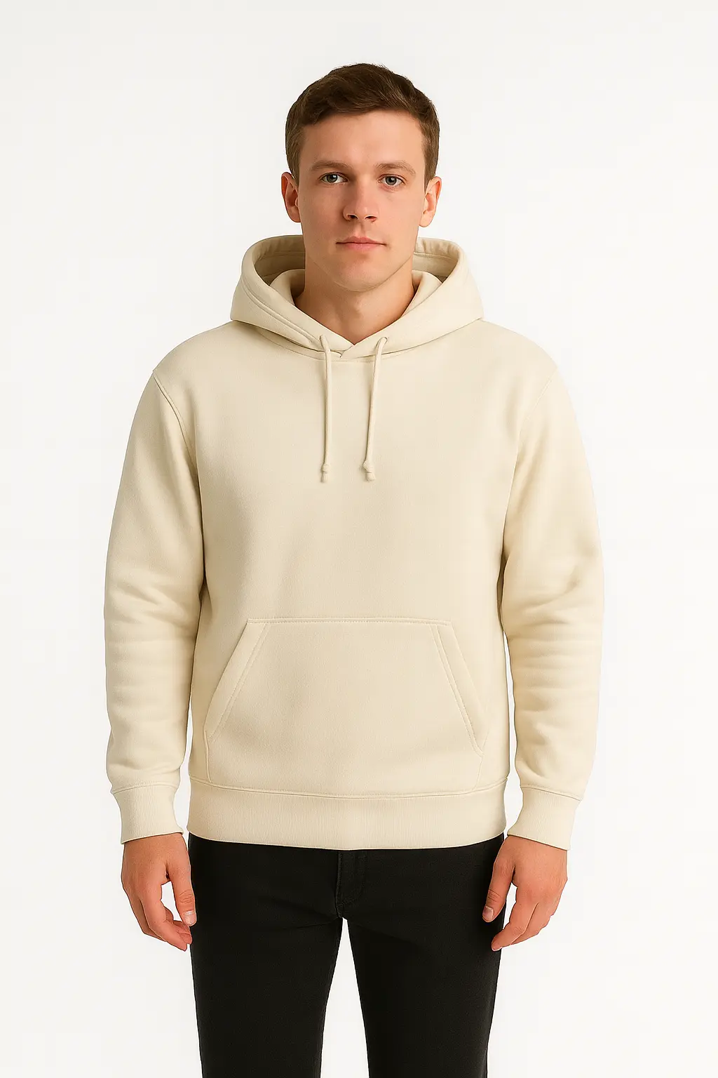 Mens-Ivory-Hoodie-–-Minimalist-Pullover-with-Kangaroo-Pocket-Drawstring-Hood.webp Men’s Ivory Hoodie – Minimalist Pullover with Kangaroo Pocket & Drawstring Hood - Image 1