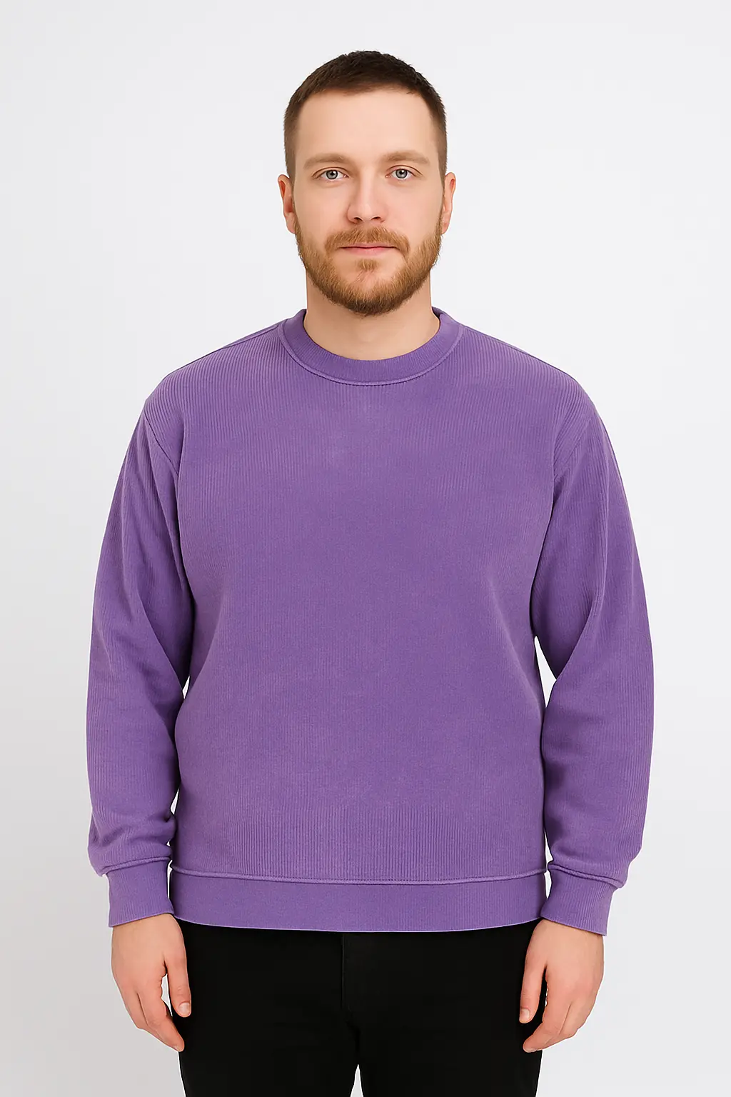 Mens-Purple-Crew-Neck-Sweatshirt-–-Washed-Look-Relaxed-Comfort.webp Men’s Purple Crew Neck Sweatshirt – Washed Look, Relaxed Comfort - Image 1