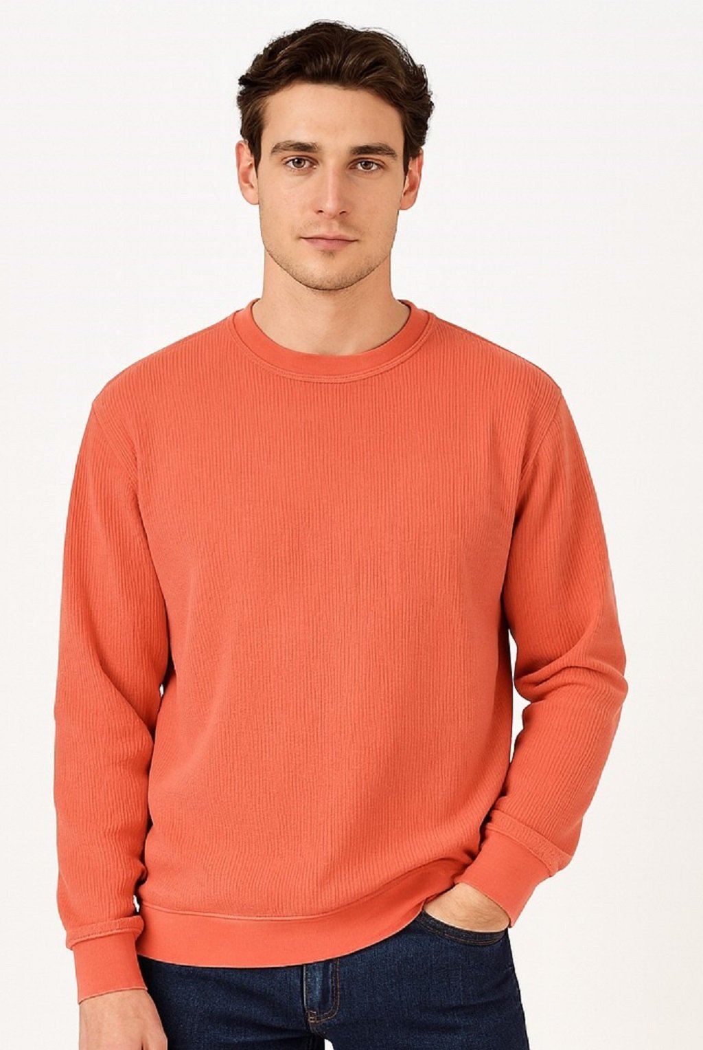 WhatsApp Image 2025-10-24 at 4.53.56 PM Men’s Bright Orange Crew Neck Sweatshirt – Vintage Look, Relaxed Vibe - Image 1